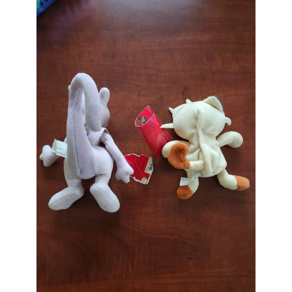VINTAGE 6-Inch Mewtwo & Meowth Bean Bag Plush 1998 Pokemon Hasbro Nintendo